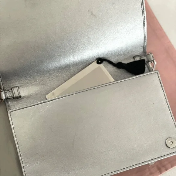 SOLD Miu Miu Matelassé Nappa Leather Metallic Clutch Metallic Crossbody Chain - Picture 7 of 8